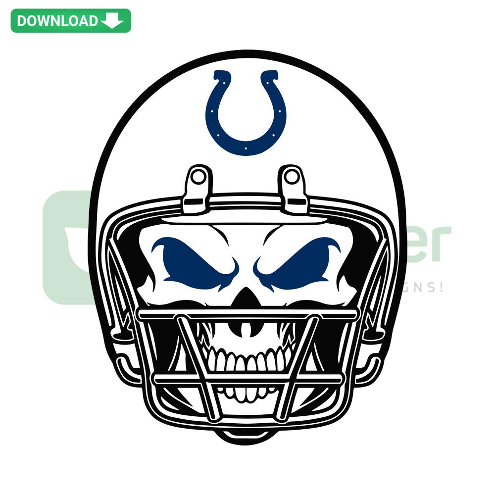 Indianapolis Colts Skull Helmet SVG, digital Cricut cut files, featuring a detailed skull wearing a Colts-themed football helmet.