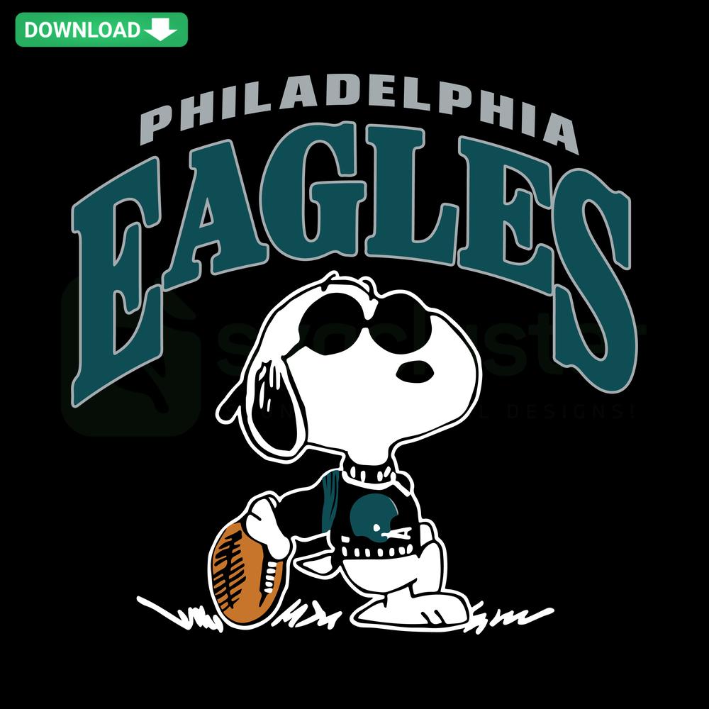 Vintage Snoopy in Philadelphia Eagles gear playing football, SVG file for digital download. Retro design, sports, NFL fans.