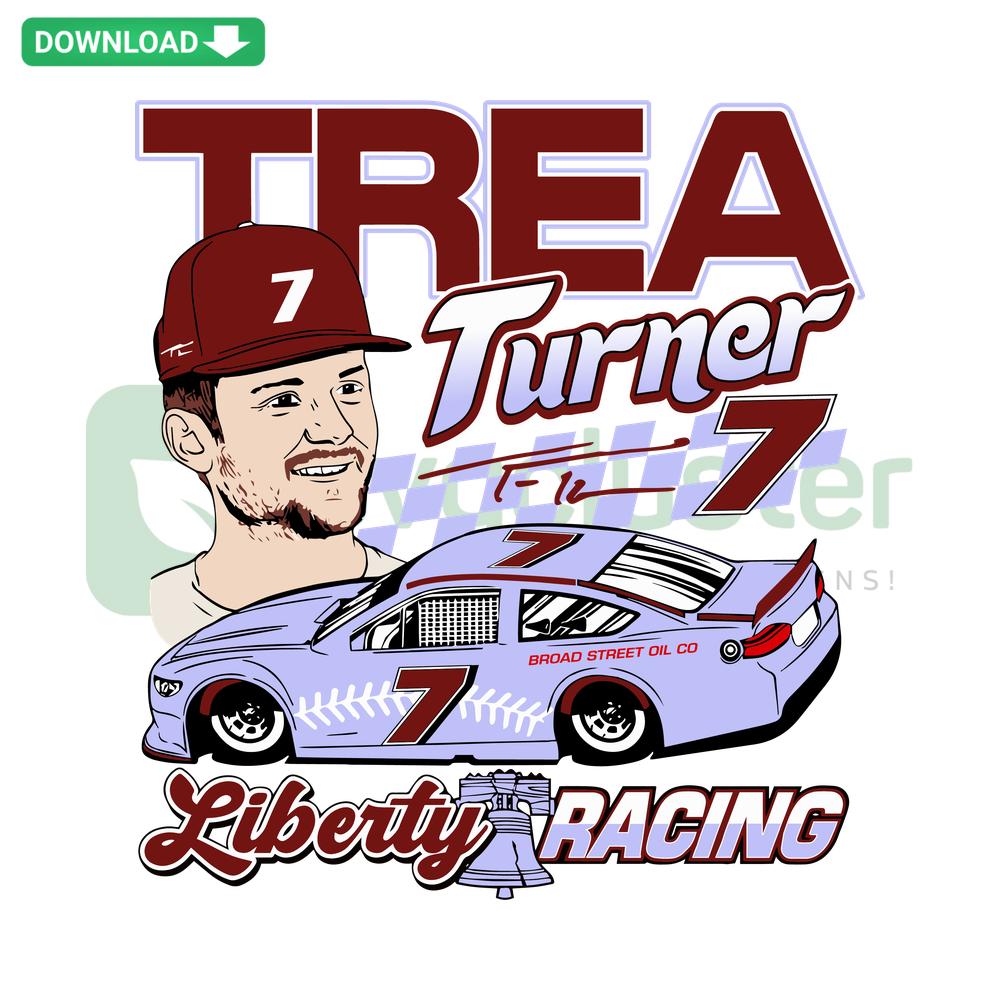 Dynamic Trea Turner Liberty Racing Philadelphia Phillies SVG design, ideal for wall art, showcasing baseball energy and Philly pride.