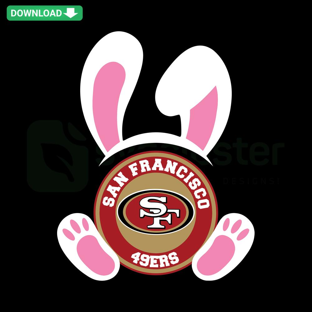 Easter Bunny in San Francisco 49ers jersey SVG, perfect for card making; fun, festive, and sports-themed digital download.