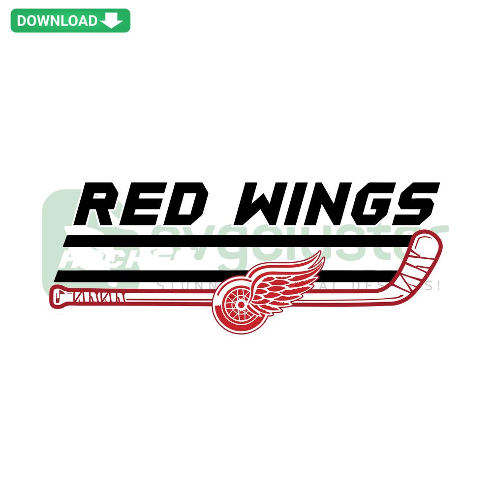 Detroit Red Wings logo on hockey stick SVG design for digital download, perfect for crafting, sports-themed projects, or merchandise.