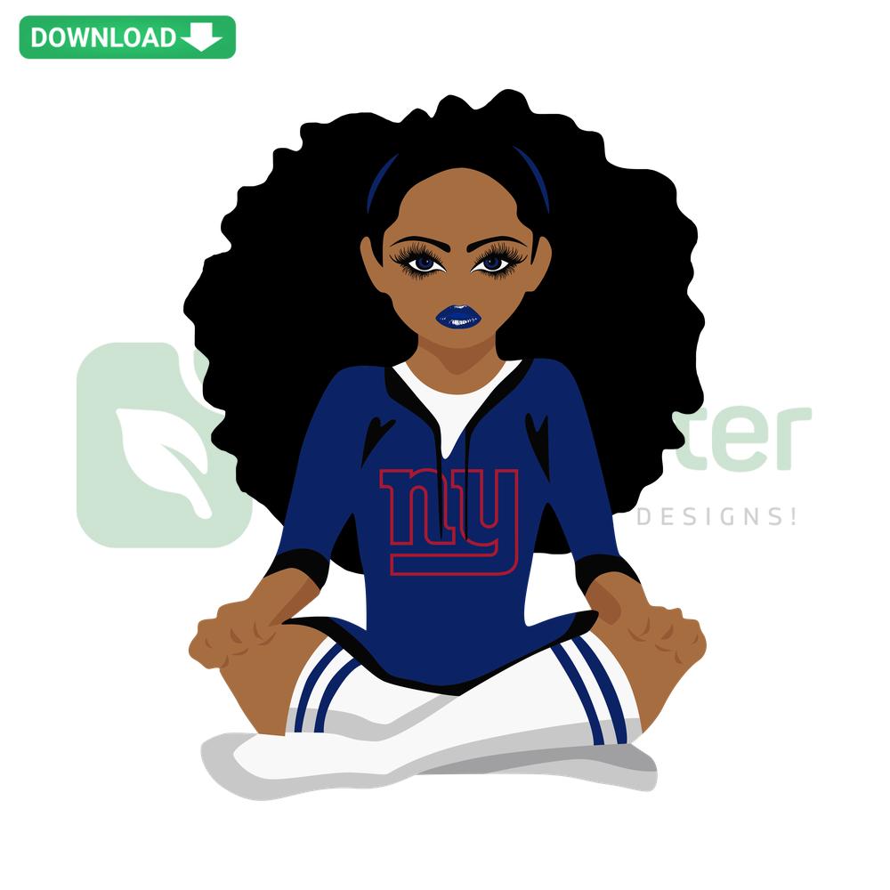 Black Girl with New York Giants Logo SVG, Vector Graphic Digital Download, Sports Fan Art.