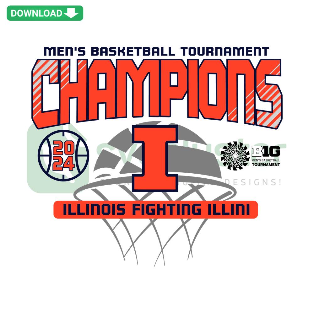 Illinois Fighting Illini SVG Design, Vector Graphics for Champions Mens Basketball Tournament, Orange and Blue Team Emblem