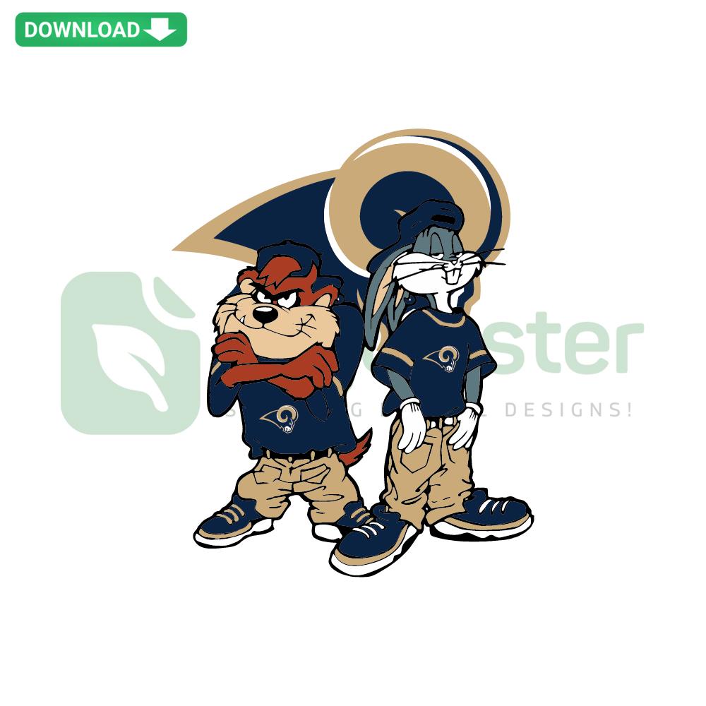 Looney Tunes character in Los Angeles Rams hip hop gear, Custom SVG file for fans, Los Angeles Rams SVG design.