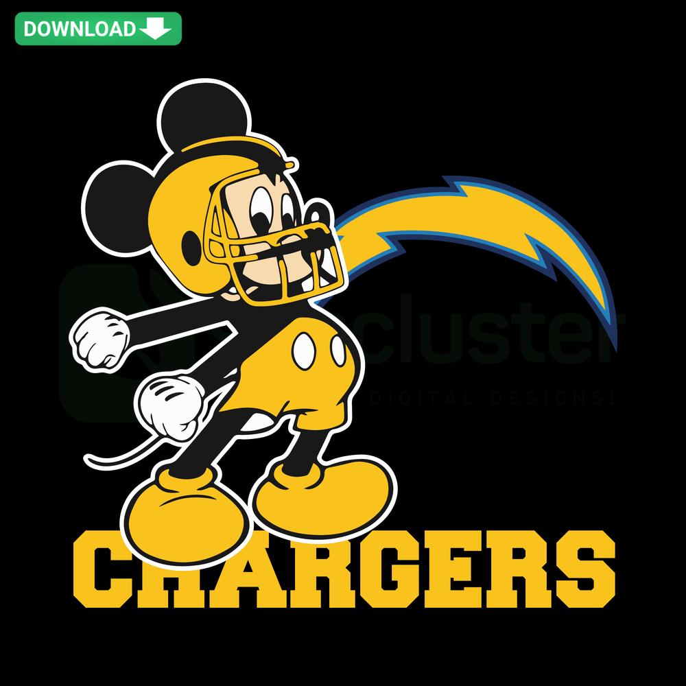 Mickey Mouse Chargers SVG designs, printable download, vibrant craft SVG for sports fans, unique DIY decoration.