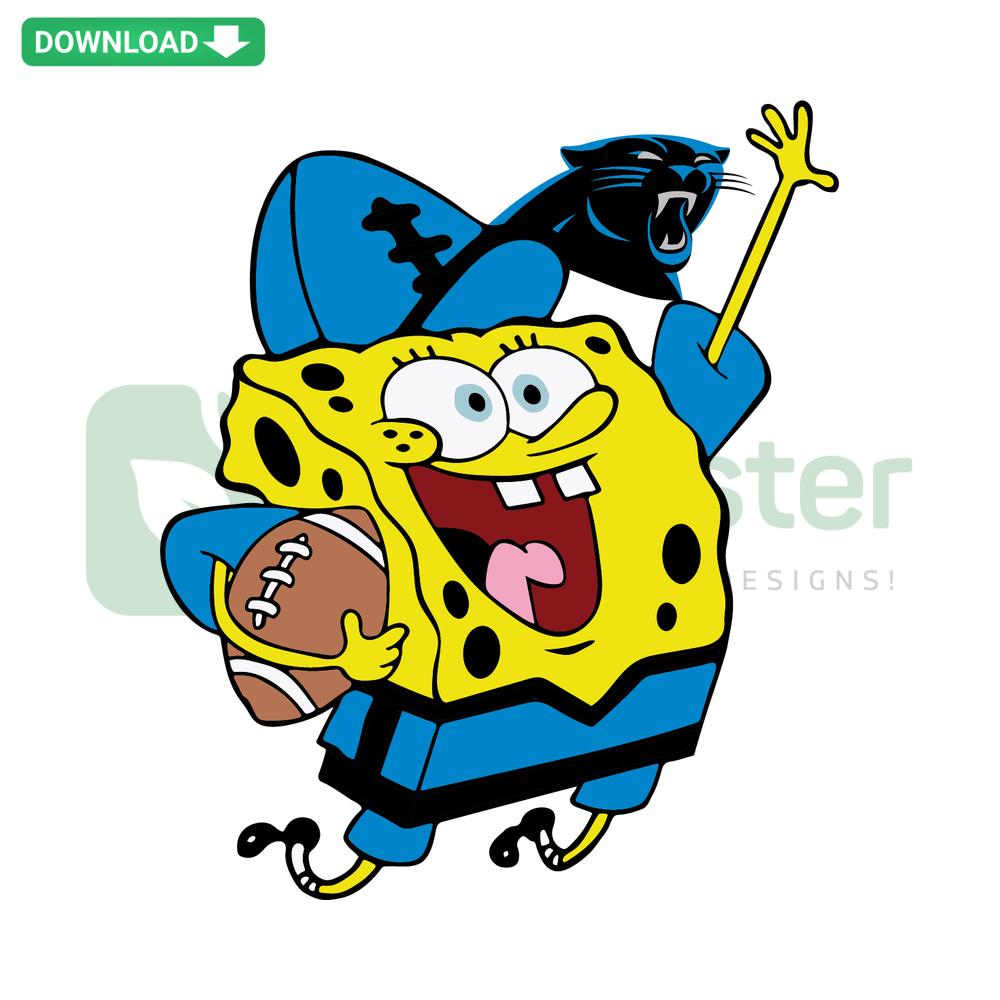 Carolina Panthers Spongebob SVG featuring Spongebob in Panthers uniform, SVGCluster digital design asset.