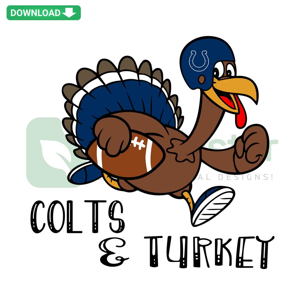 Colts Football Turkey SVG Digital Download: Thanksgiving-themed turkey with Colts helmet design, ideal for crafting SVG cards.