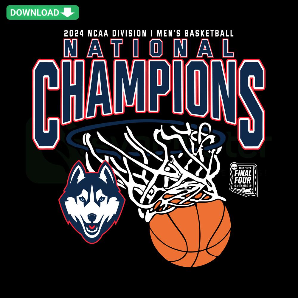 UConn Huskies 2024 Men's Basketball National Champions SVG File for Cricut. Team Logo, Championship Graphic Design.