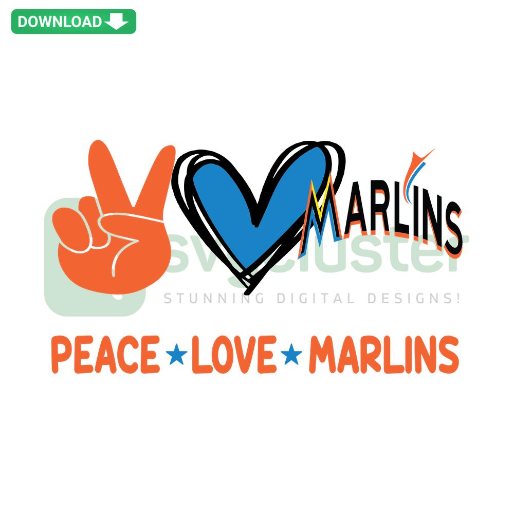 Peace Love Marlins SVG: Heart-shaped peace sign, marlin silhouette design, printable SVG files for crafting, digital download.