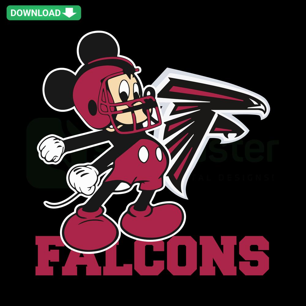 Mickey Mouse in Falcons gear SVG, playful football-themed design for t-shirt digital download, perfect for fans, DIY crafts.