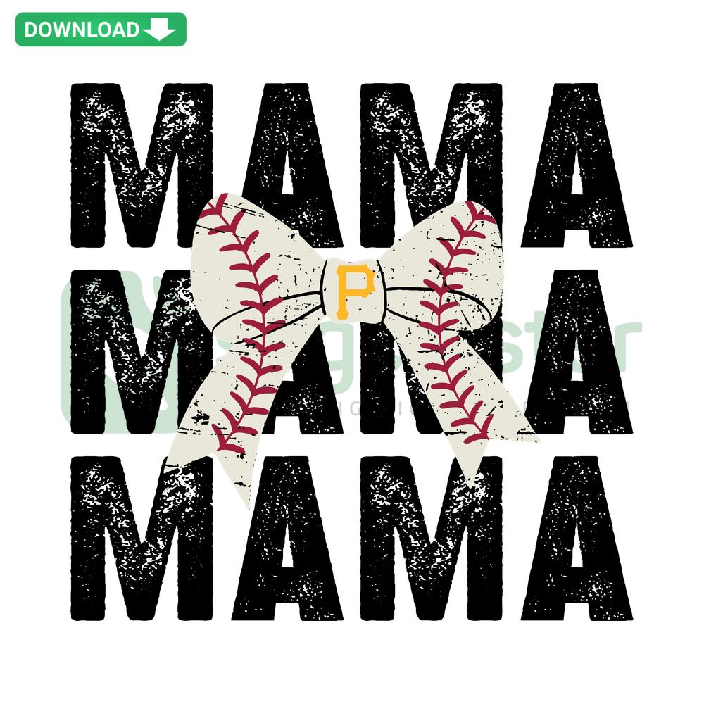 Mama Bow Tie Baseball Pittsburgh Pirates SVG, Editable; features team colors, logo, bow tie design, perfect for crafting projects.