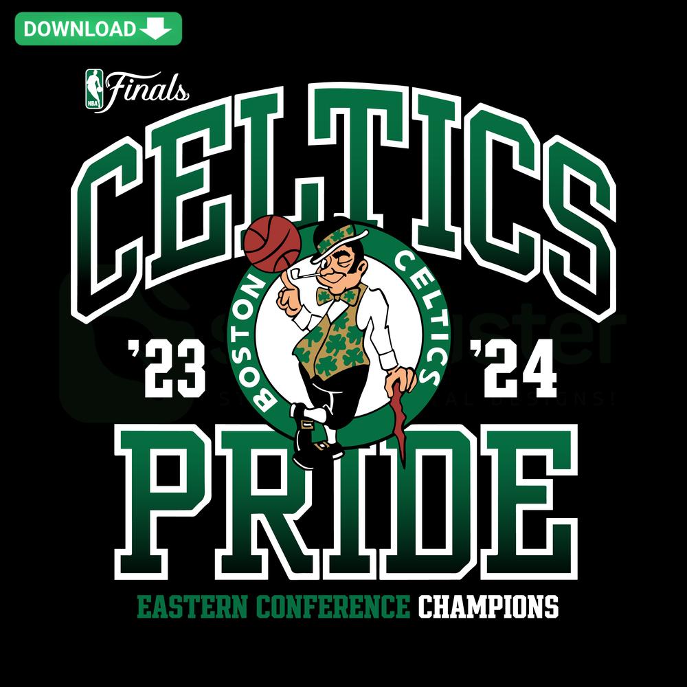 Celtics Pride SVG: Boston Eastern Conference Champions design for T-Shirts, featuring green clovers and text elements.