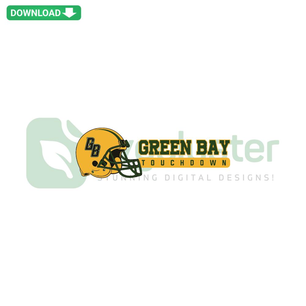 Green Bay Football Touchdown SVG, digital download, green and gold design, printable craft SVG, sports-themed vector graphic design.