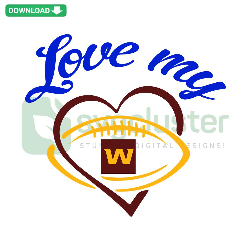 Washington Football Team SVG design with heart motif; perfect for sports fans, custom digital file for craft projects.