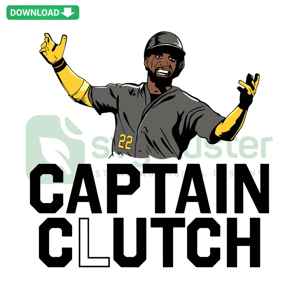 Captain Clutch Andrew McCutchen Pittsburgh Pirates SVG, digital download for designers, featuring dynamic player silhouette and team logo.