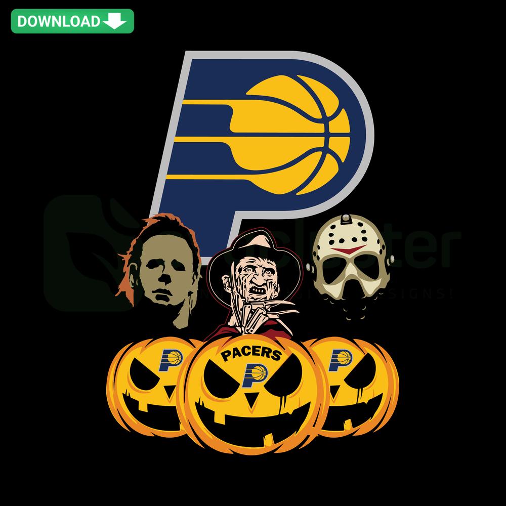 SVG file of Halloween-themed pumpkin with Indiana Pacers logo, perfect for horror movie scrapbooking and decor projects.