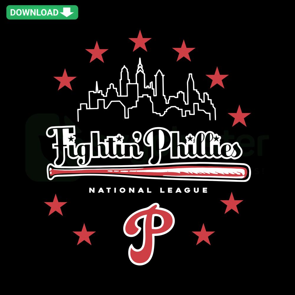 Fightin Philadelphia Phillies National League SVG design, featuring vintage team logo and bold text, instant digital download.