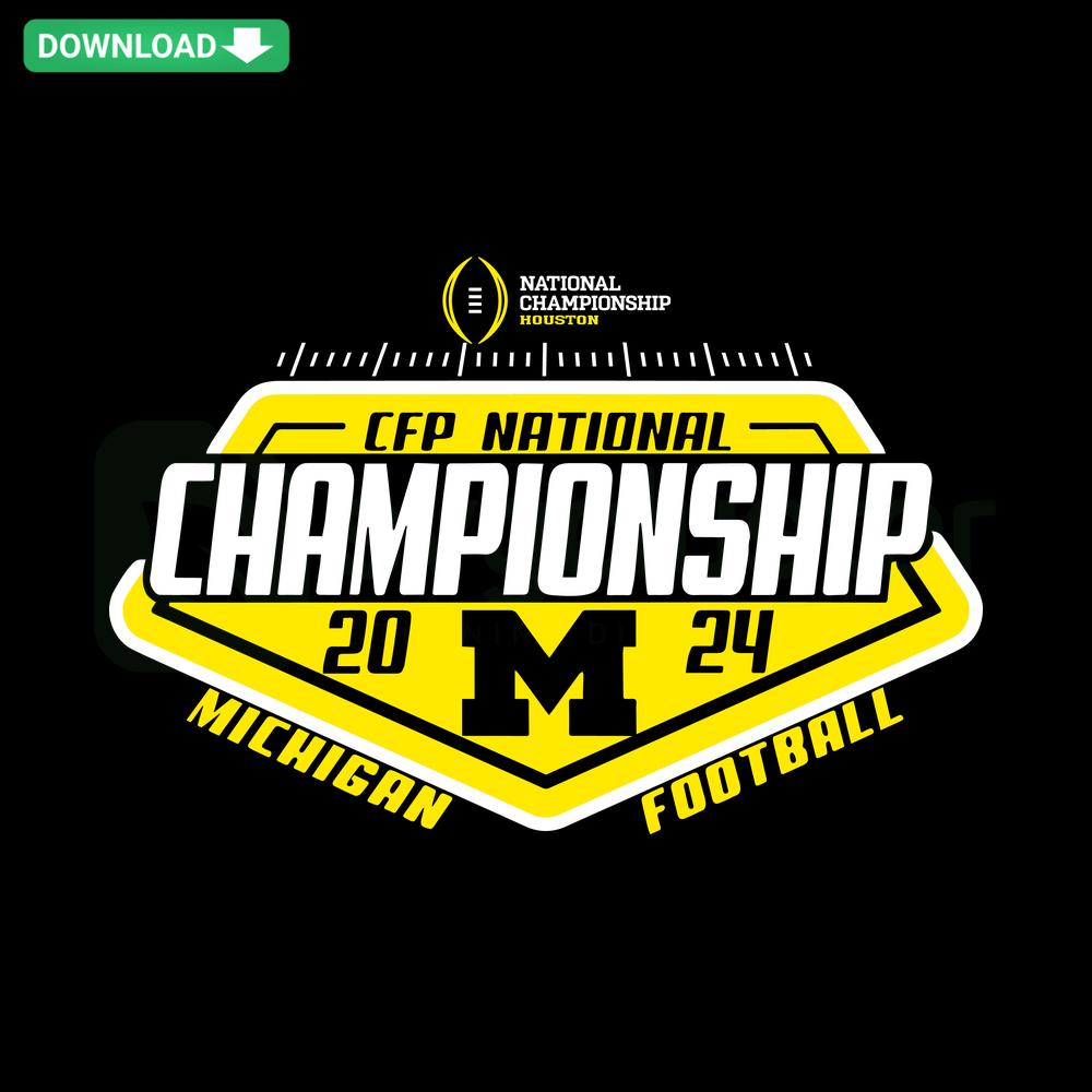 Michigan Wolverines CFP National Championship 2024 SVG design featuring bold team logo, vibrant colors; downloadable SVG file.