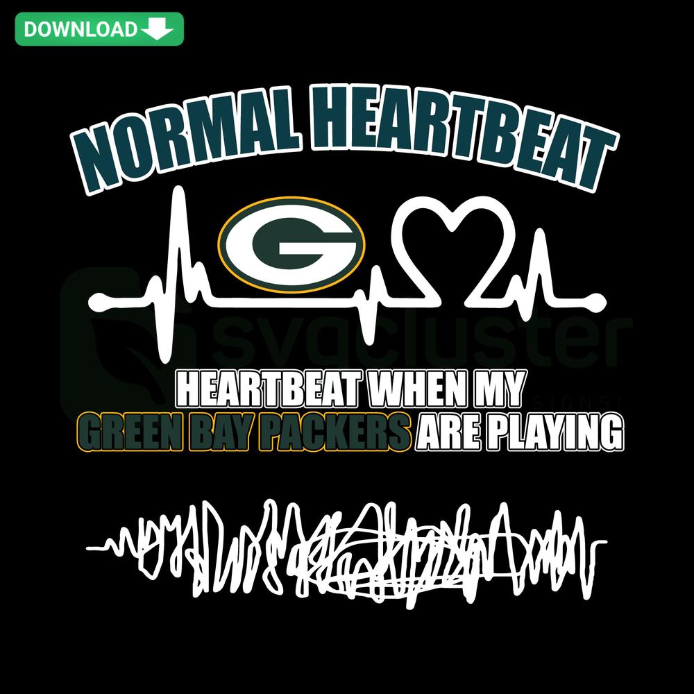 Green Bay Packers Heartbeat SVG, high-res design featuring green Packers logo with heartbeat line pattern, ready for digital use.