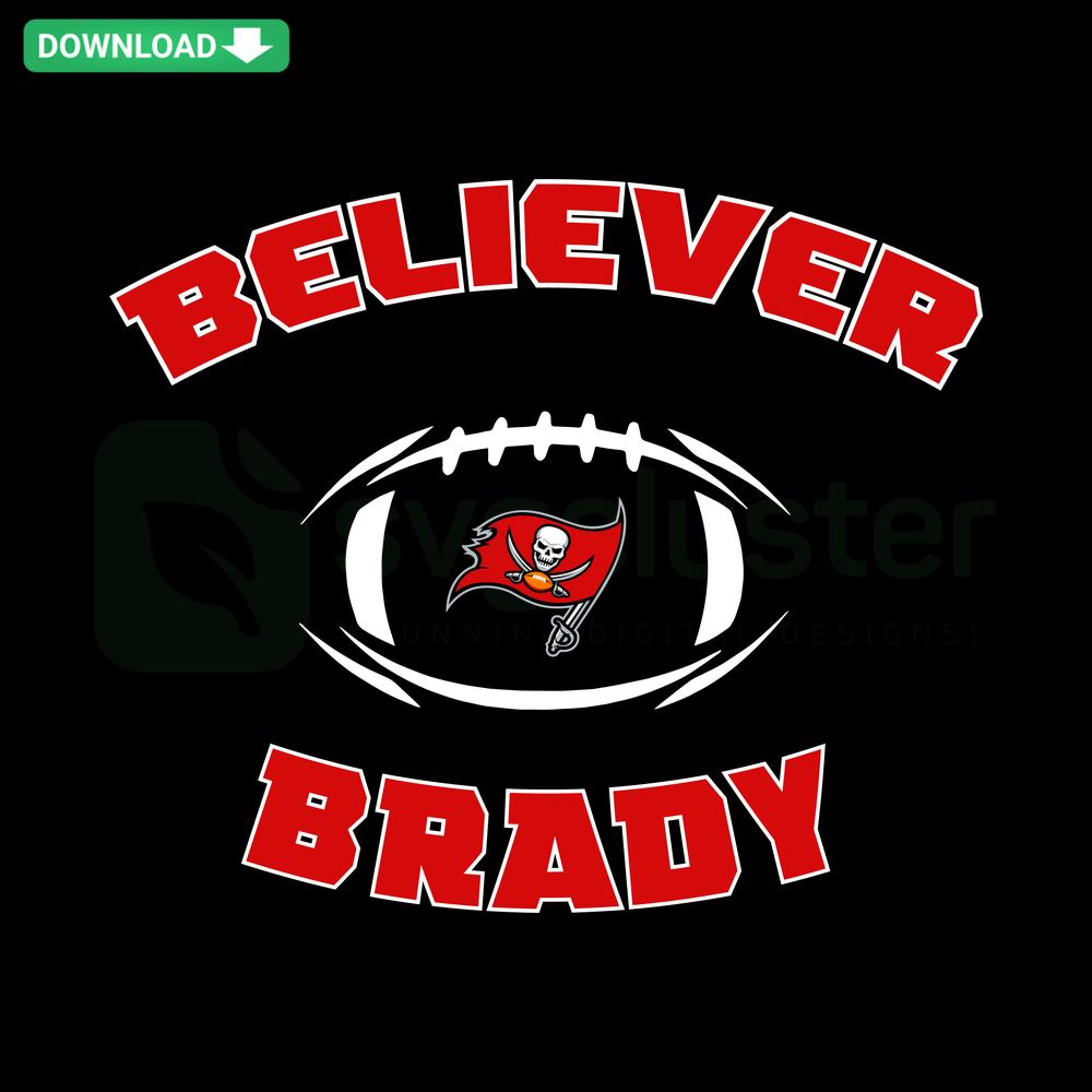 Buccaneers SVG with Believer Brady silhouette design, digital download, printable football-themed SVG files.