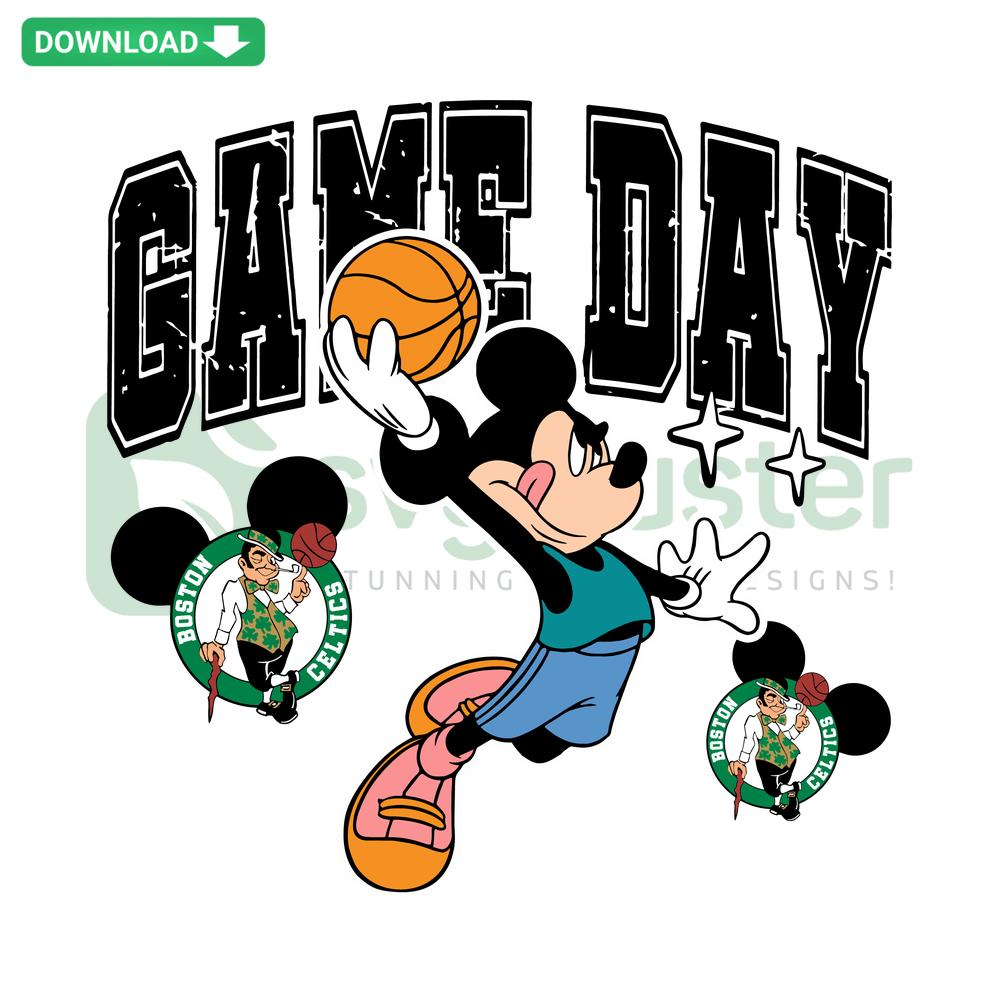 Retro Boston Celtics Game Day SVG, vintage design featuring Celtics logo and basketball elements, perfect for unique SVG projects.