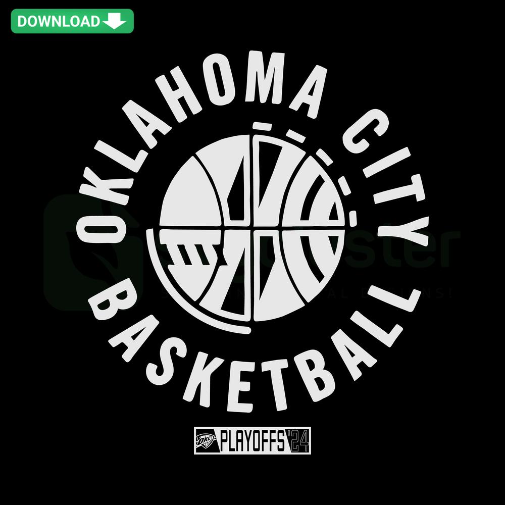 Oklahoma City Basketball Playoffs 2024 NBA SVG, vibrant vector art with team logos and playoff elements, high-quality download.