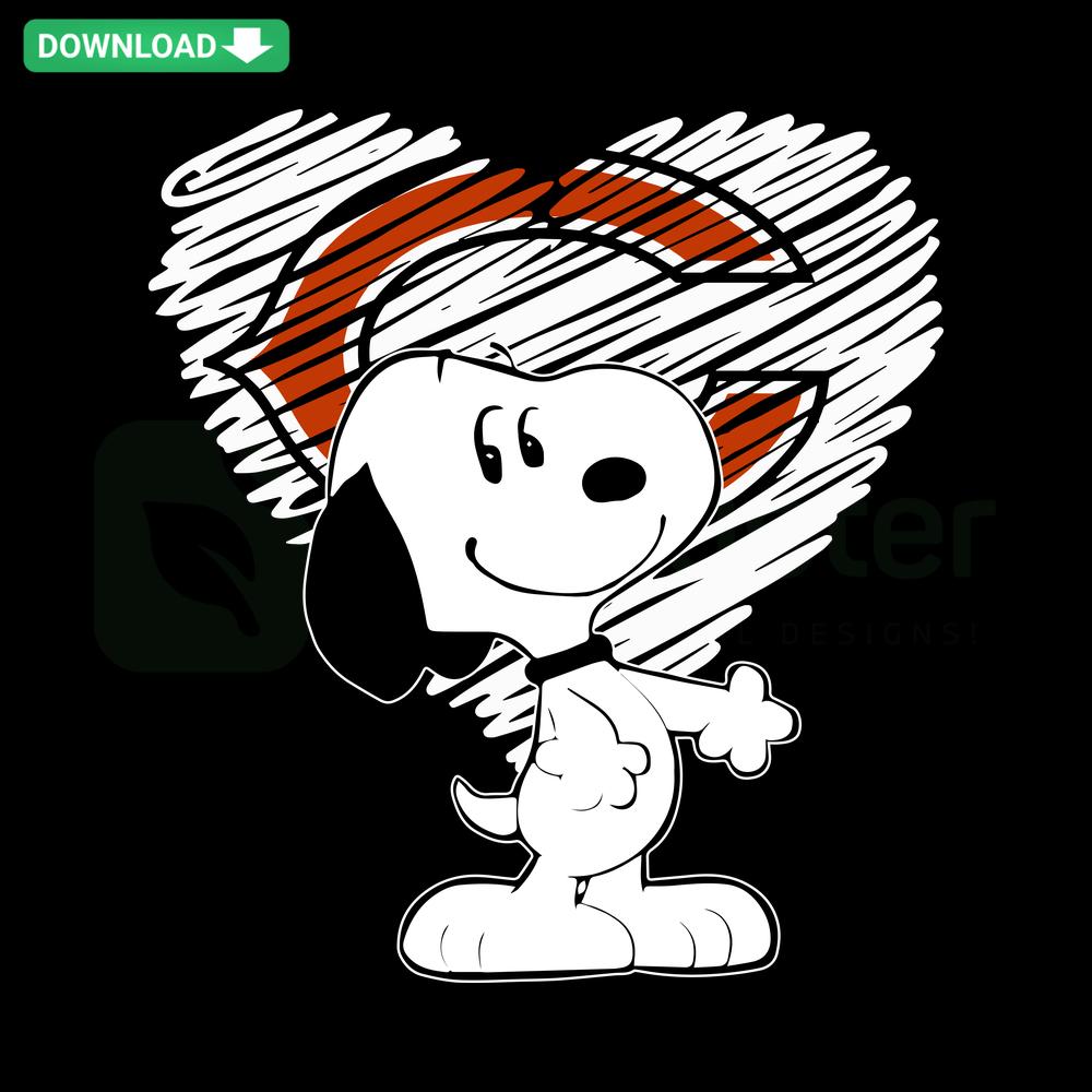Snoopy Chicago Bears Heart SVG: Adorable Snoopy holding a heart with Chicago Bears logo, perfect for Cricut crafts and projects.