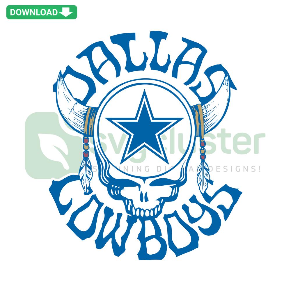Grateful Dead Dallas Cowboys youth design SVG download, featuring iconic skull logo with blue star and NFL theme, craft-ready.