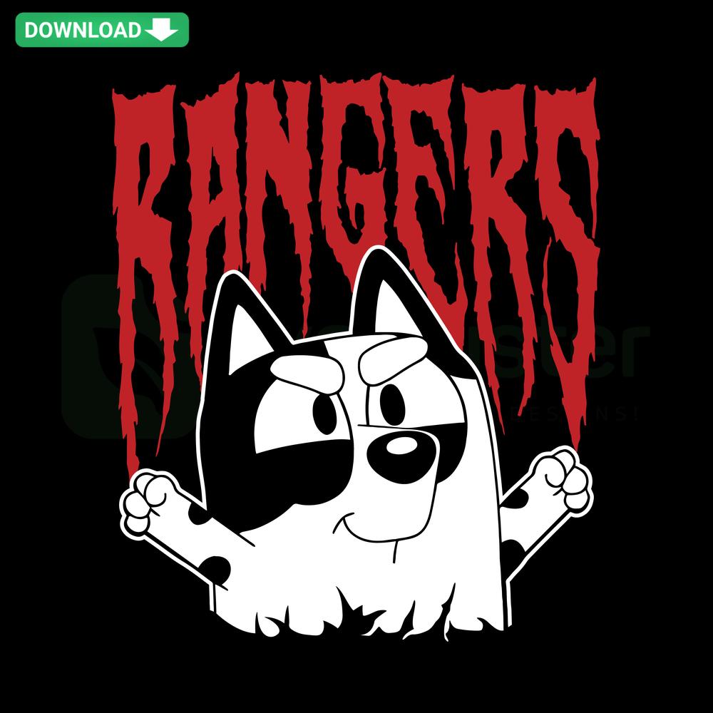 Bluey Muffin Texas Rangers MLB SVG, digital download featuring Bluey character in Texas Rangers baseball theme design.