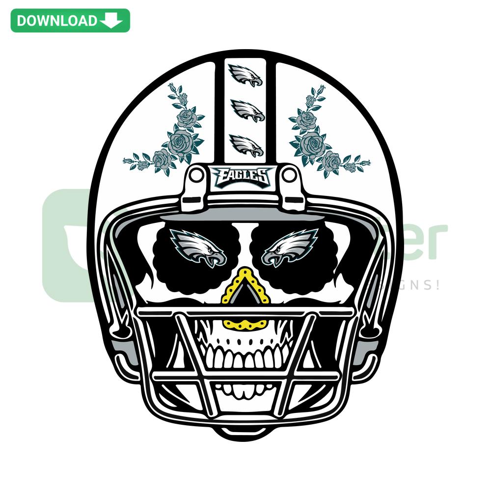 Sugar Skull Eagles Helmet SVG: high-res digital download featuring a vibrant, intricately designed eagle-themed sugar skull helmet.