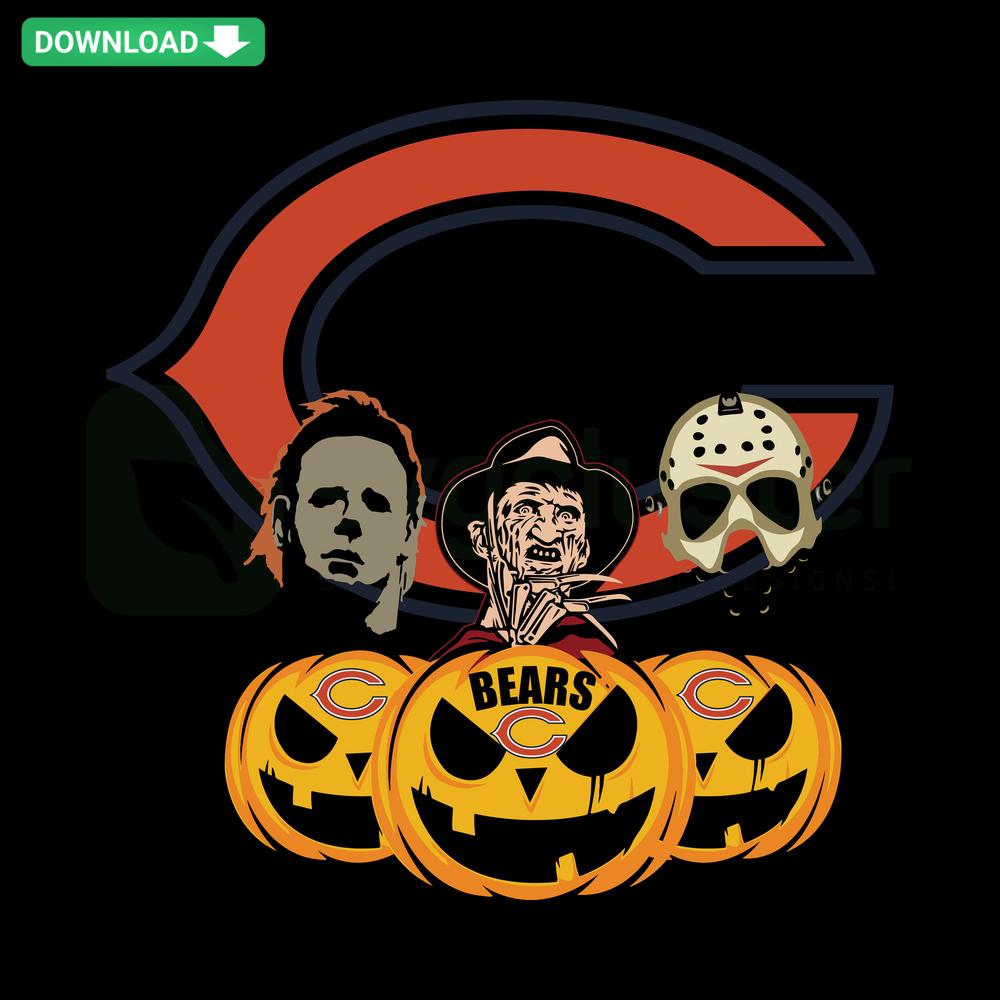 Spooky Halloween pumpkin with Chicago Bears logo in horror movie style, perfect SVG file for T-shirt designs.