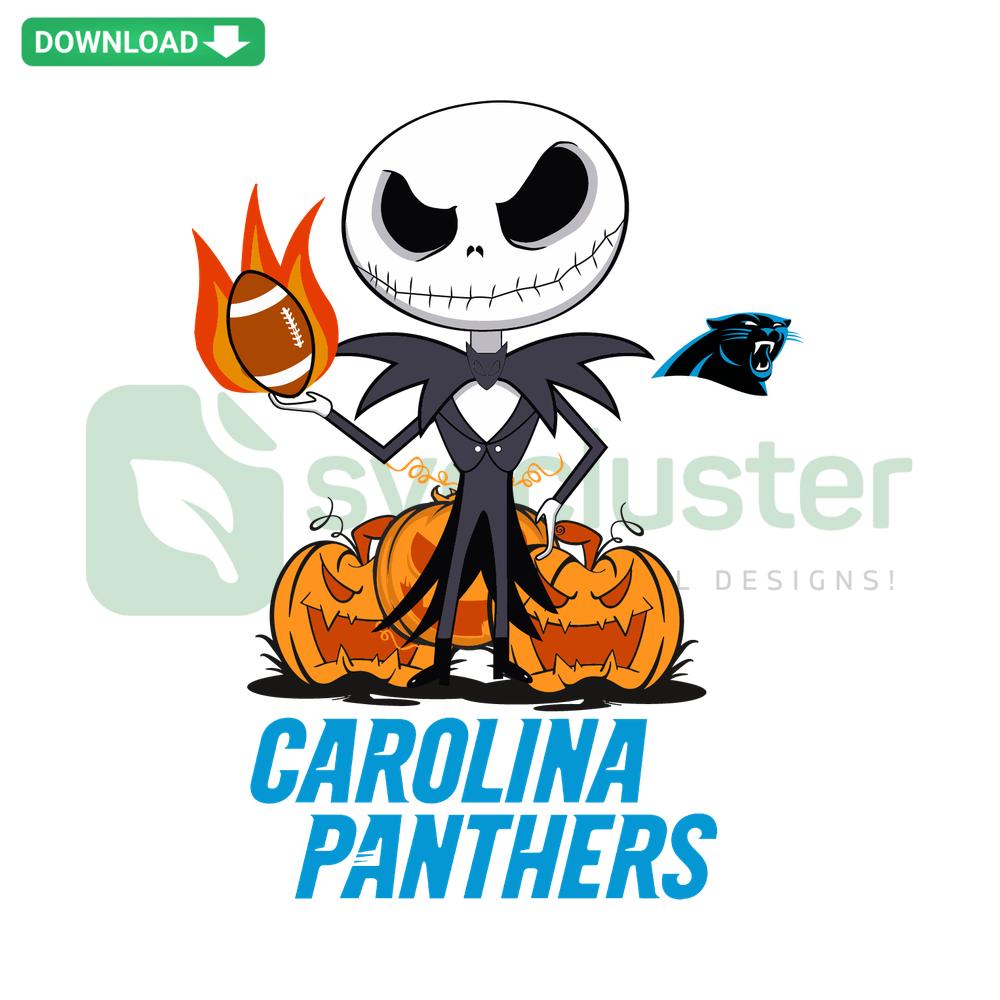 Carolina Panthers Jack Skellington SVG Template: NFL-themed card design featuring Jack Skellington in team colors.
