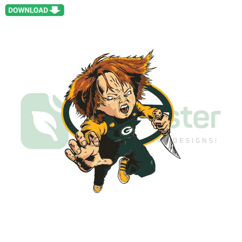 Chucky Green Bay Packer SVG - Editable design for Cricut featuring Chucky in Packers attire, perfect for custom sports crafts.