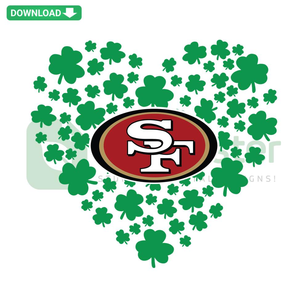 St Patrick's Day 49ers SVG: Clover leaf design featuring San Francisco 49ers logo, vibrant green download image.
