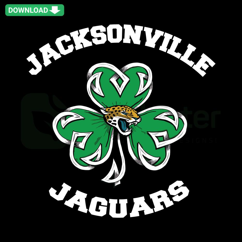 Shamrock St Patrick's Day SVG featuring Jacksonville Jaguars logo, perfect for festive digital crafting, instant download design.