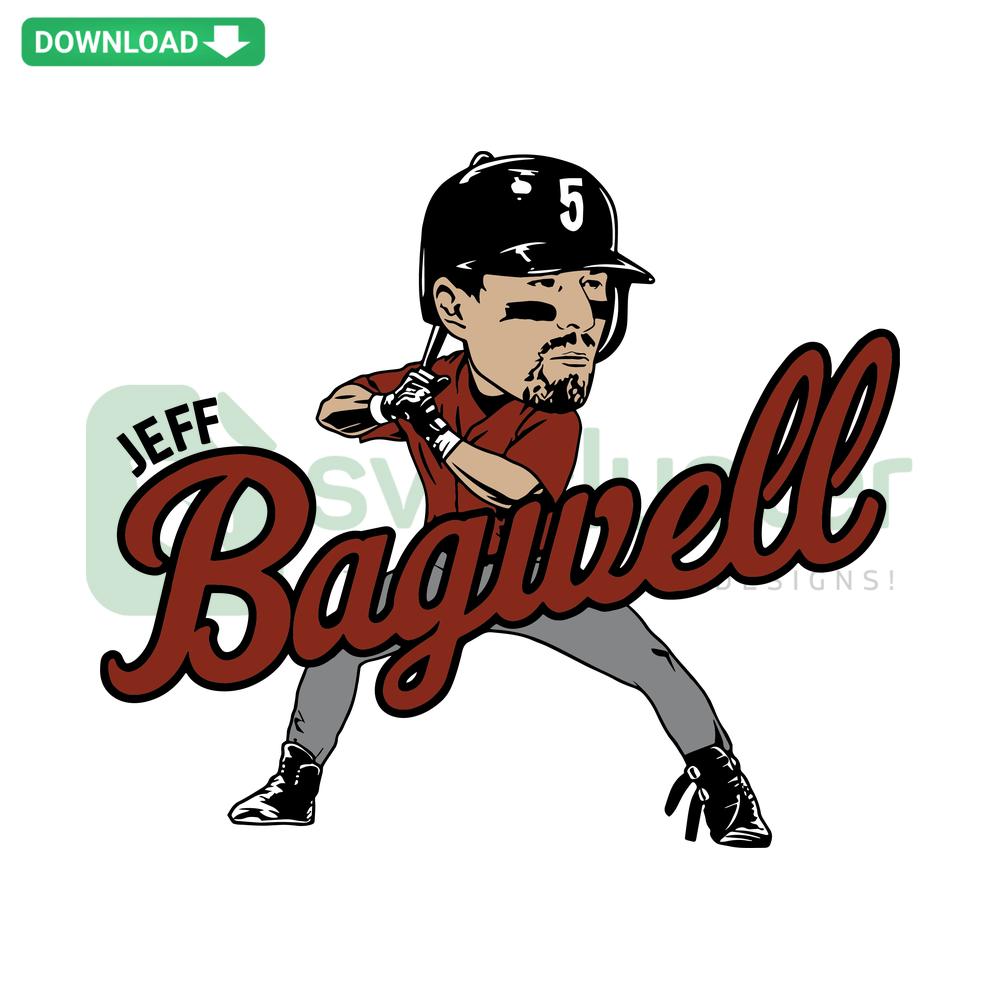 Jeff Bagwell caricature, Houston Astros MLB SVG, vector design; playful baseball art featuring famous player's likeness.