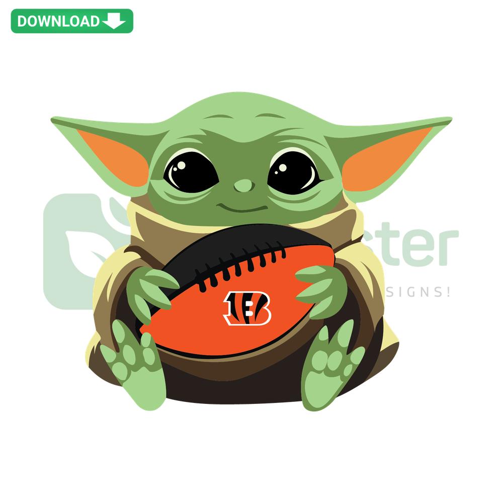 Cincinnati Bengals Baby Yoda SVG, cute vector graphic featuring Baby Yoda in Bengals gear, perfect for digital craft projects.