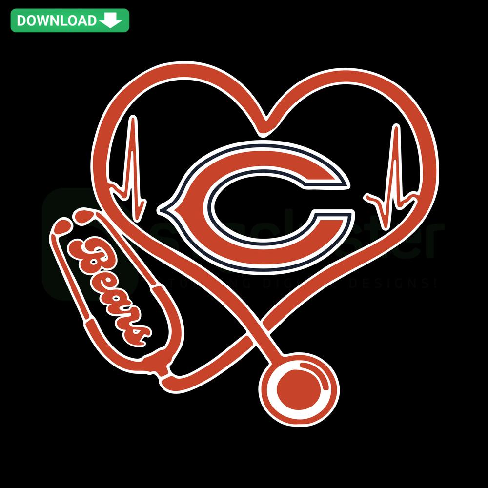 Chicago Bears Heart Stethoscope SVG design, featuring team logo and heart shape intertwined with stethoscope, ideal for sports fans.