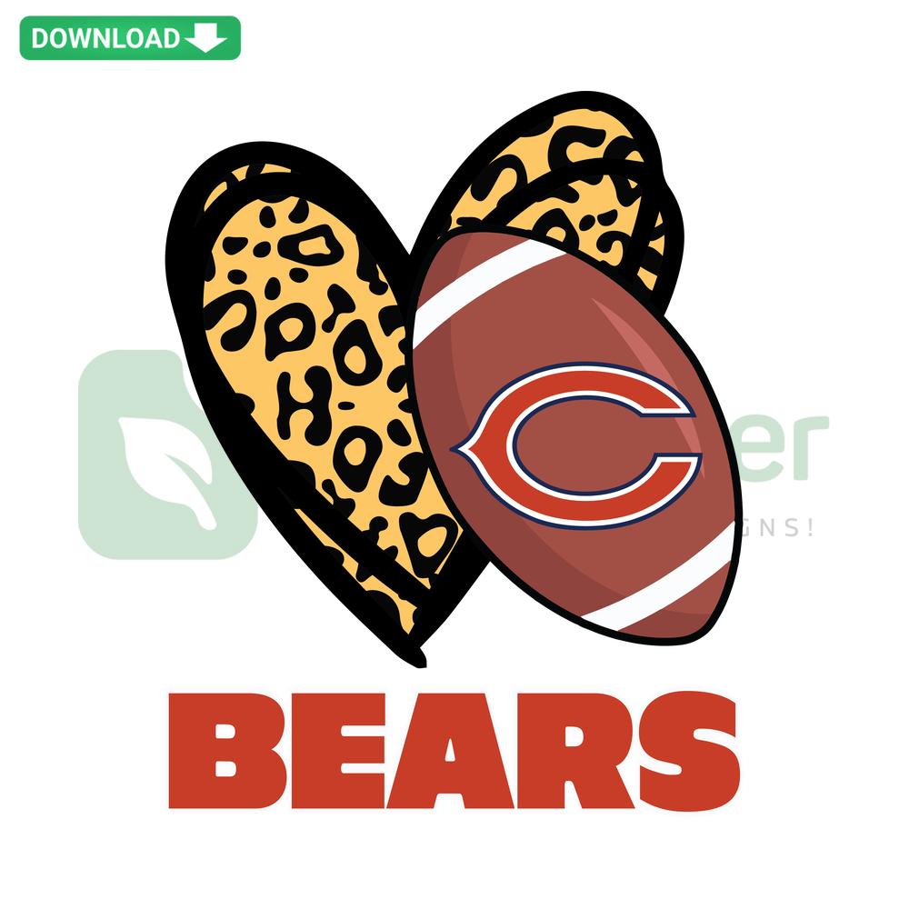 Chicago Bears Leopard Heart SVG, featuring leopard print heart with team logo, ideal for Cricut projects, sports-themed crafts.