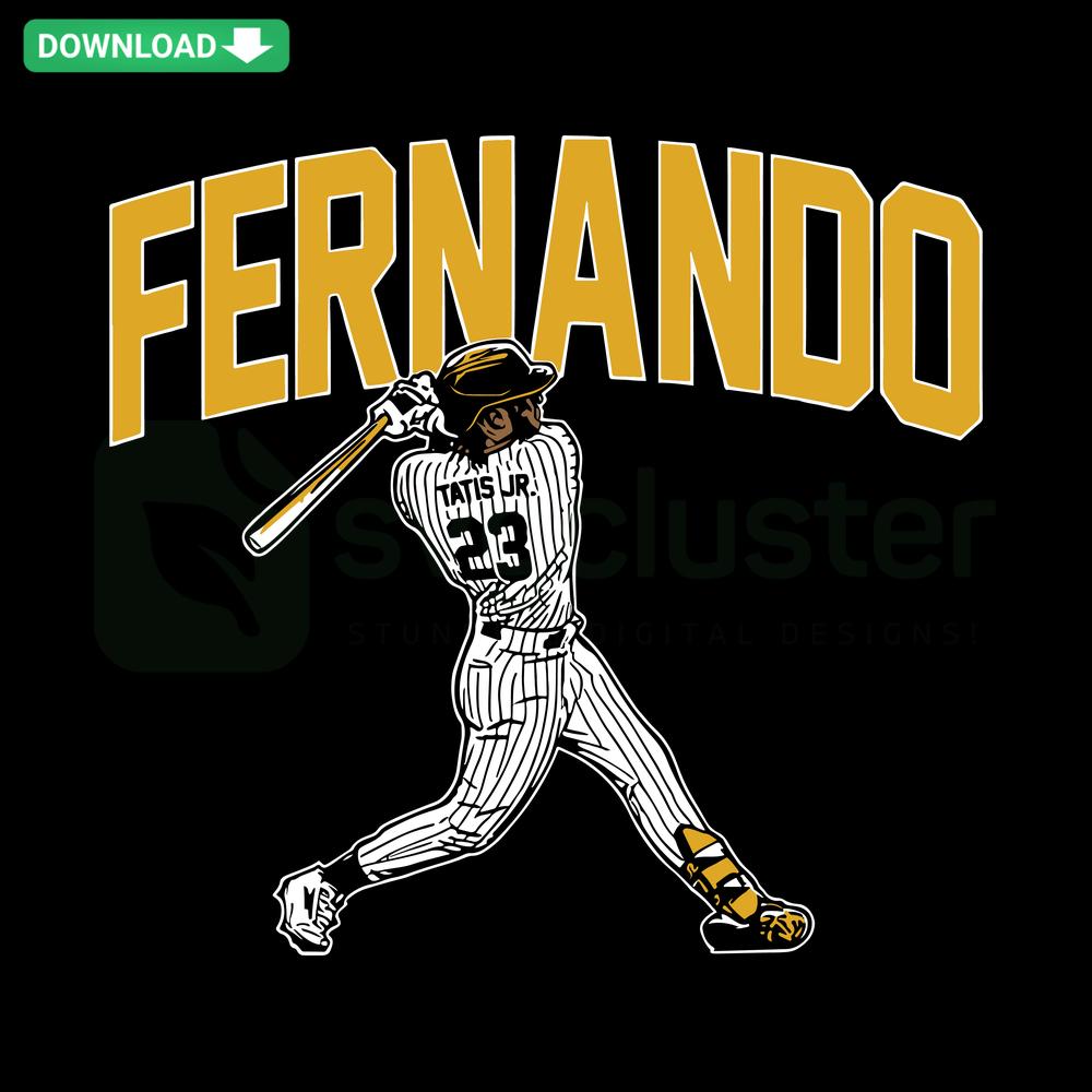 Fernando Tatis Jr SVG design: Powerful slugger swing in San Diego Padres uniform, ideal for instant download crafting files