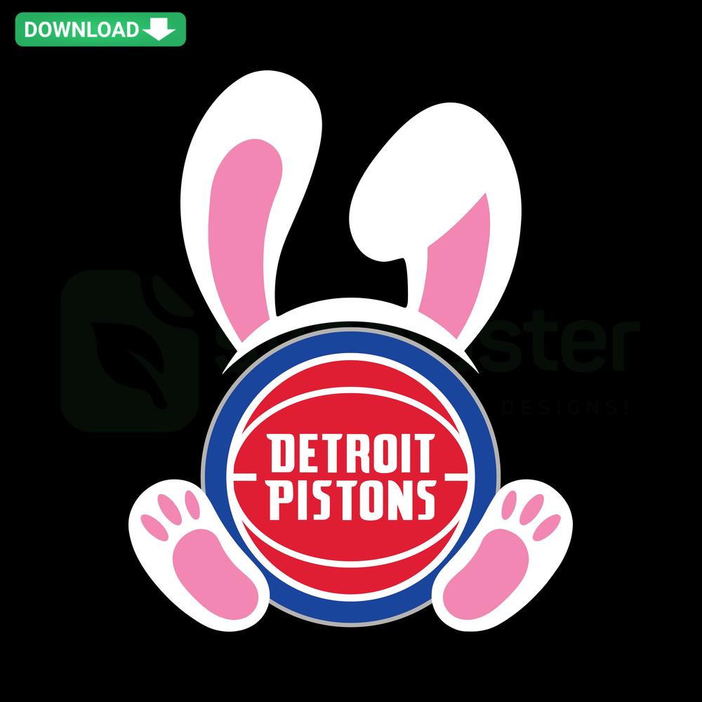 Detroit Pistons Easter Bunny SVG Design: Basketball-themed bunny with Pistons logo, perfect for festive digital crafts.