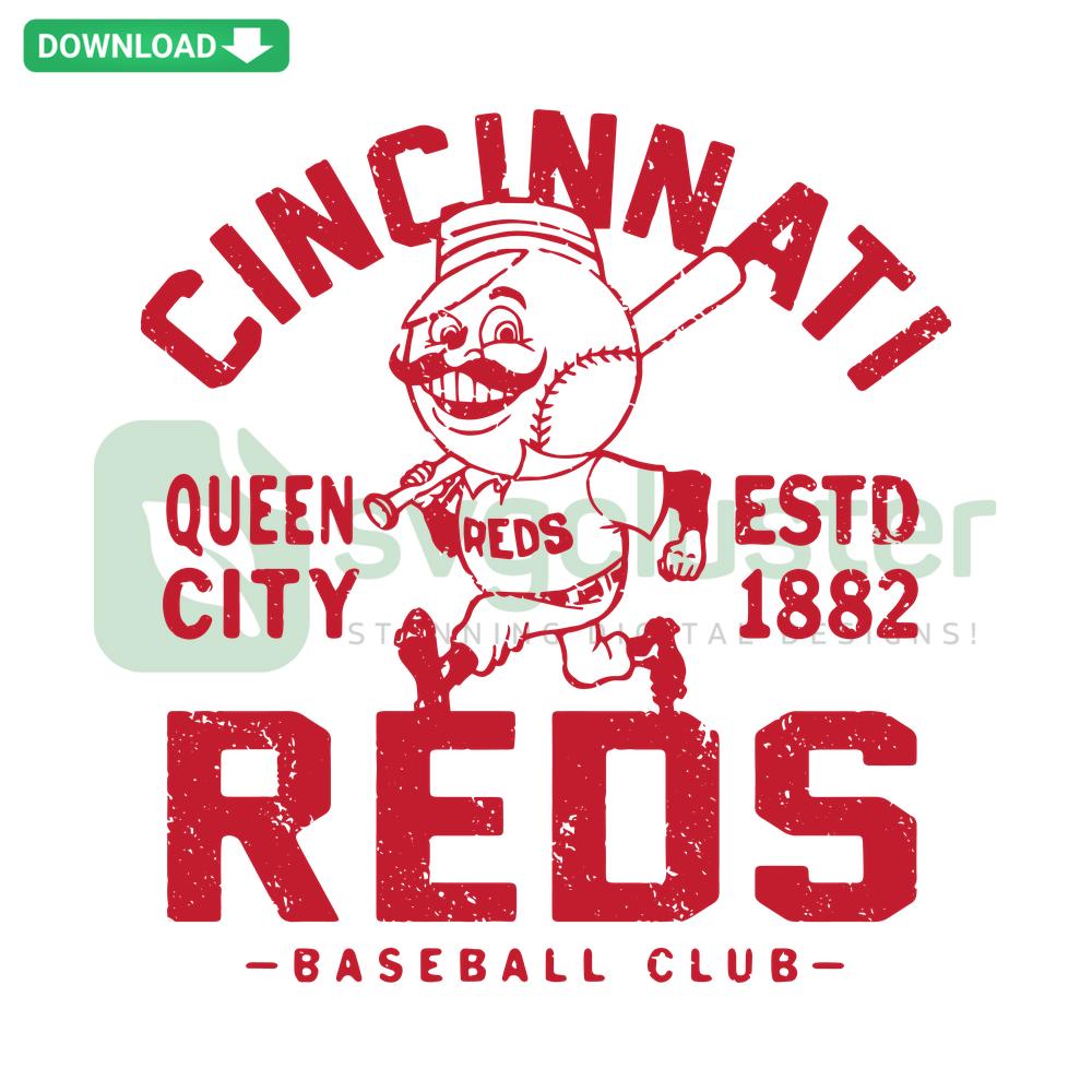 Cincinnati Reds Retro Queen City Baseball SVG, Cricut Design; Vintage MLB Team Logo, Digital Download.