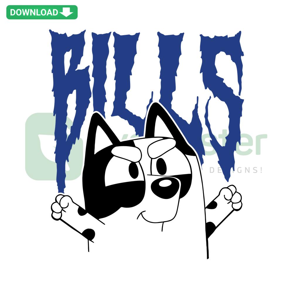 Bluey Muffin in Buffalo Bills jersey, NFL SVG, Cricut design, digital download, Buffalo Bills fan art, football-themed craft file.