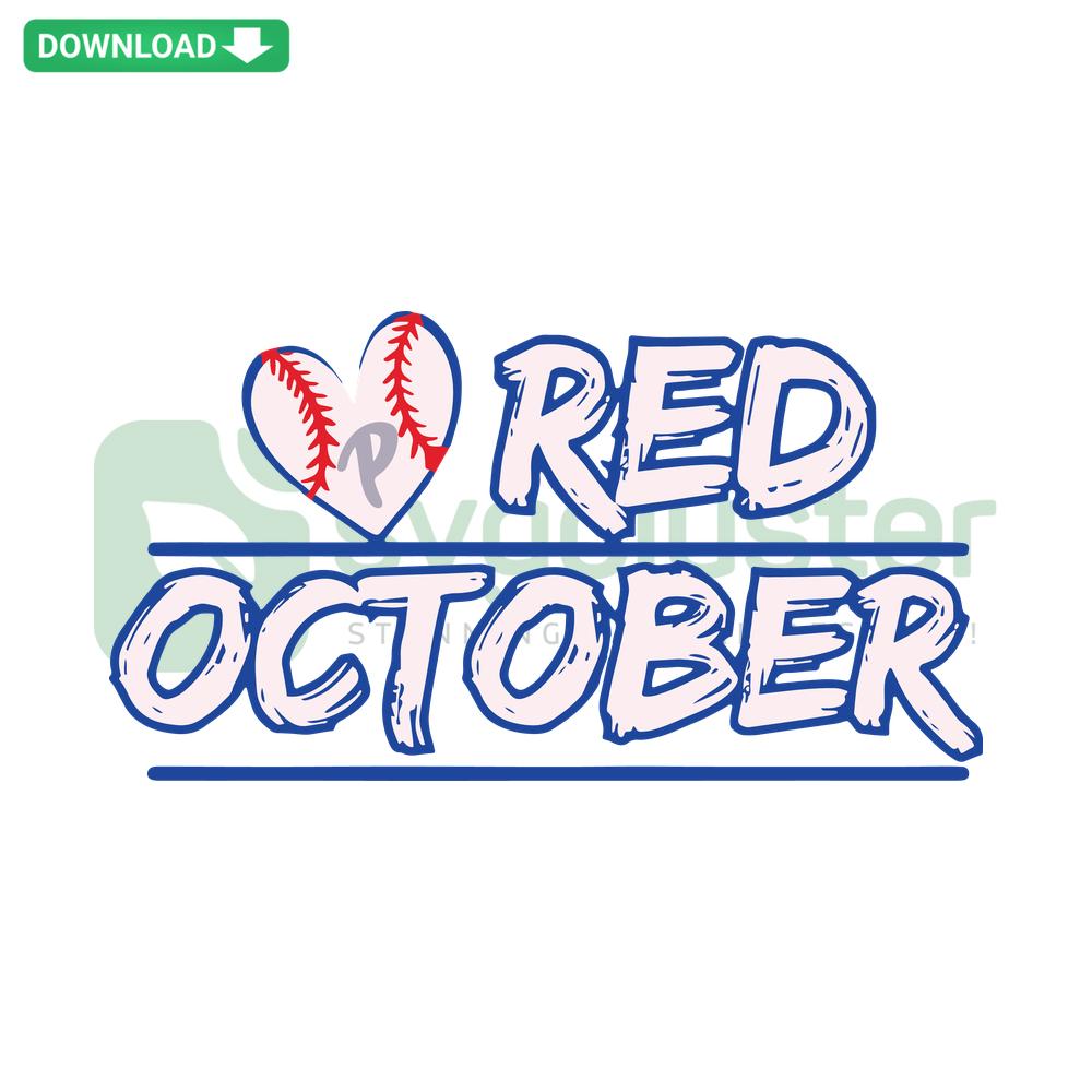 Retro Phillies Baseball Red October SVG featuring vintage team logo; ideal for crafting, digital downloads - SVGCluster Digital Assets.