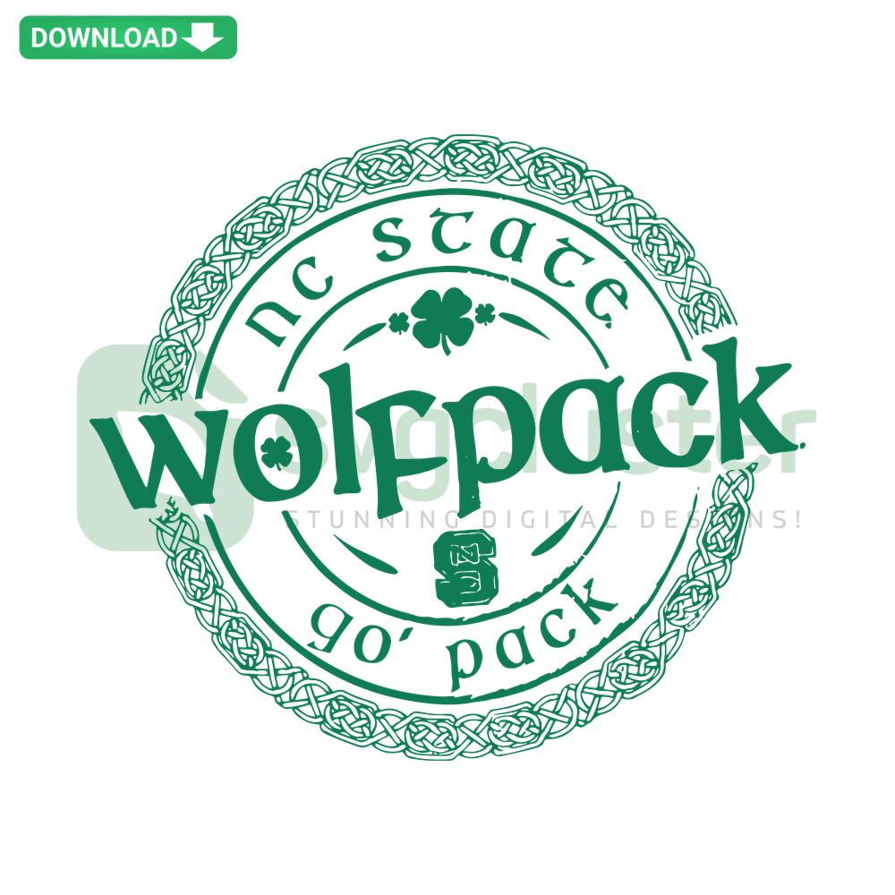 NC State Wolfpack Clover Go Pack SVG, NCAA-themed vector with clover and team logo. Perfect for digital downloads and crafts.