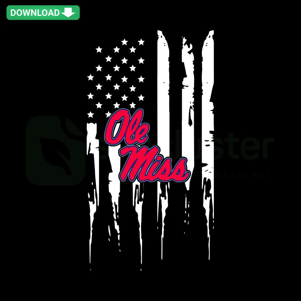 Ole Miss Rebels America Flag SVG, digital download featuring flag design with team logo, instant download, SVG file.