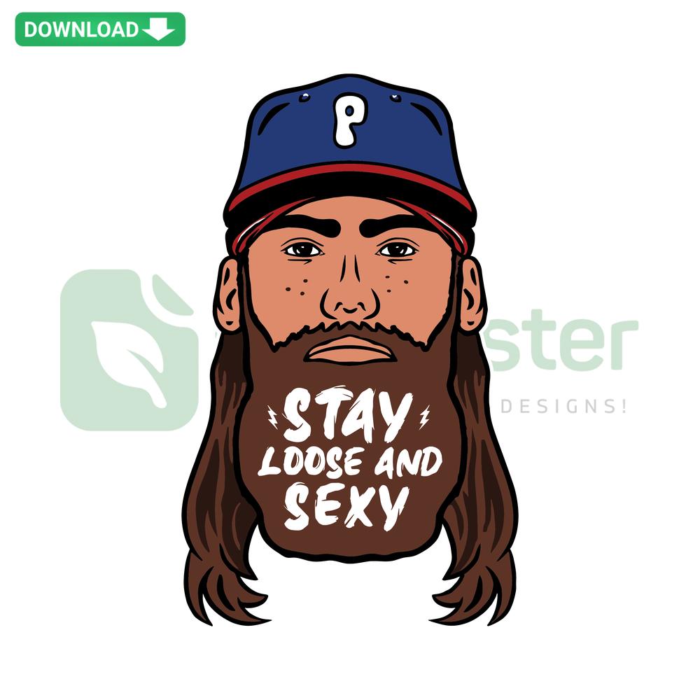 Stay Loose And Sexy Brandon Marsh Phillies SVG - vibrant vector graphic featuring player silhouette, dynamic typography, baseball theme.