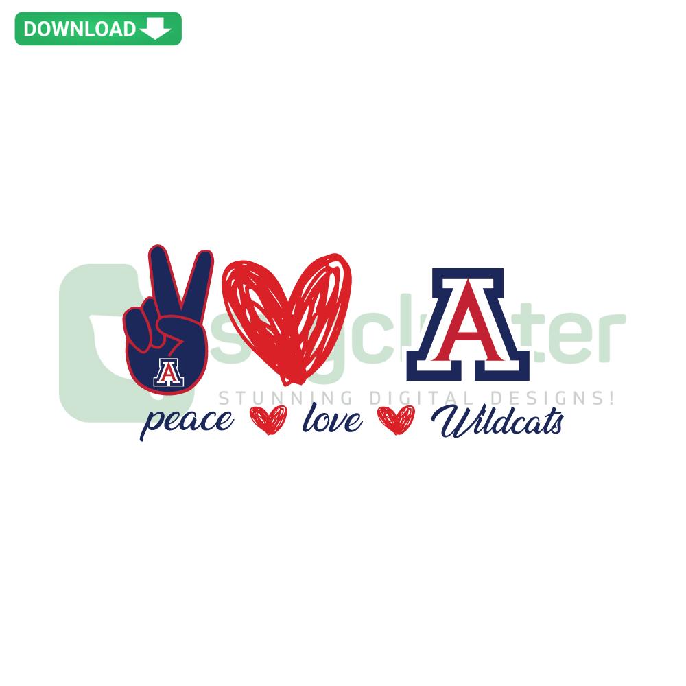 Arizona Wildcats Peace Love SVG design featuring team logo, peace sign, and heart. Perfect for Cricut projects and fan crafts.