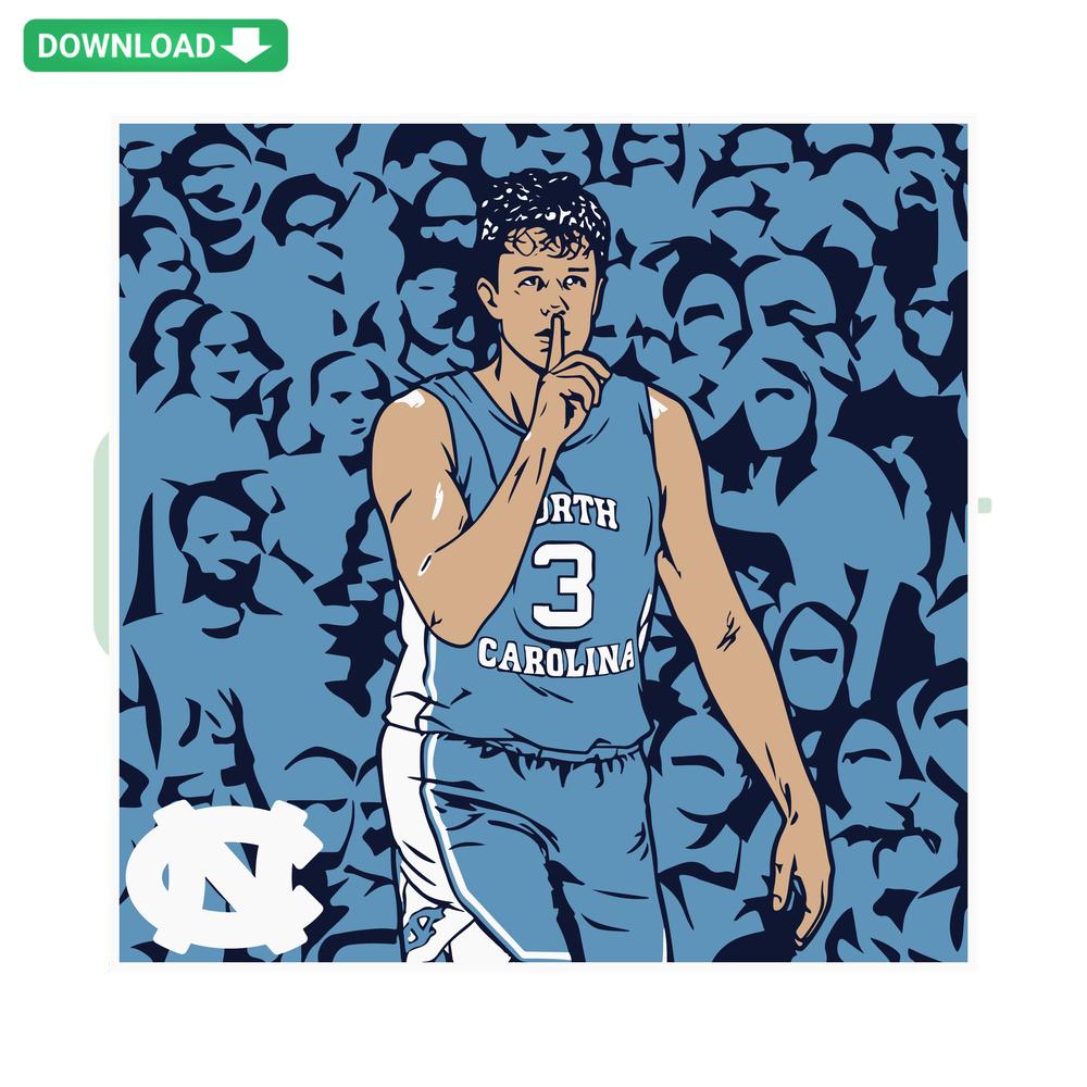 UNC Basketball Cormac Ryan SVG, NCAA Player Silhouette Shhh Gesture, Printable SVG Design, College Sports Art