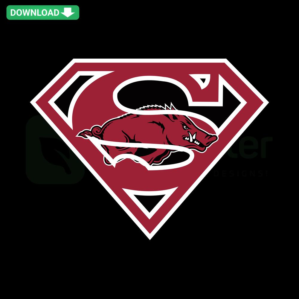 Superman Logo Arkansas Razorbacks SVG design, featuring iconic Superman shield with Razorbacks elements, instant download files.